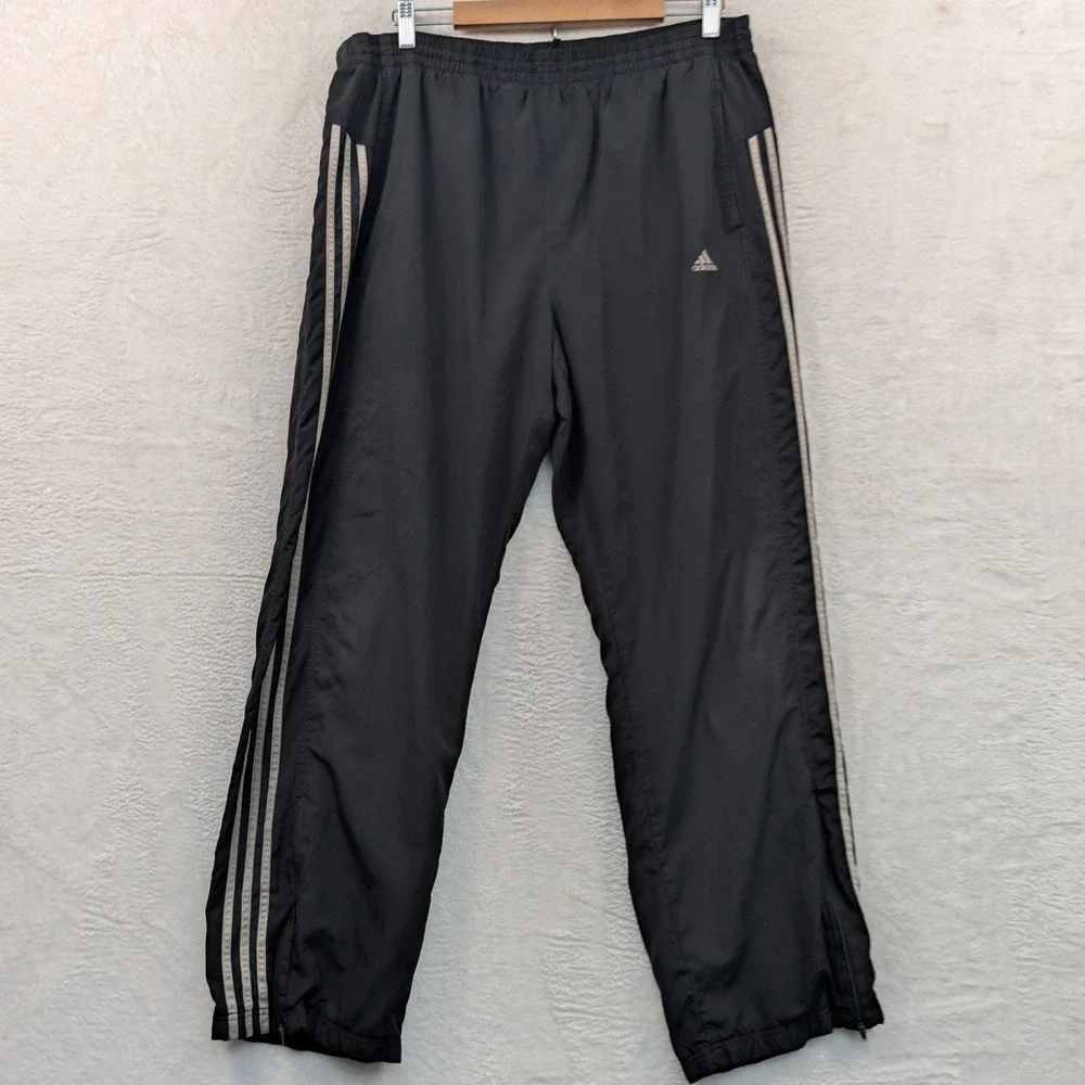 VTG Adidas Track Pants Men's 2XL Black White Stripe ClimaProof Mesh Lined Y2K
